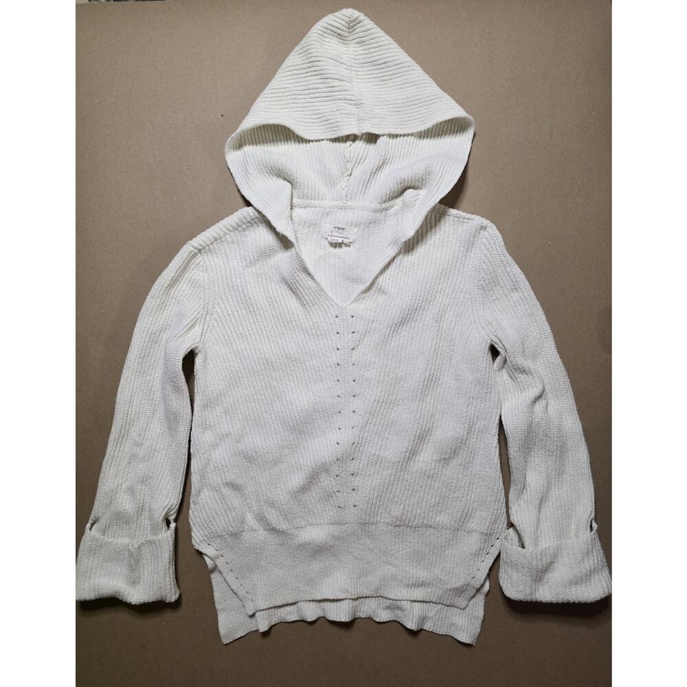 Anthropologie Sweater Hooded Cuffed Sleeve Tunic SZ XS Cream EUC Boho Oversized